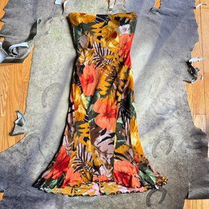 y2k tropical babe floral print body con midi dress by cache sz 2